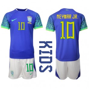 Brasilien Neymar Jr #10 Udebanesæt Børn VM 2022 Kort ærmer (+ korte bukser)